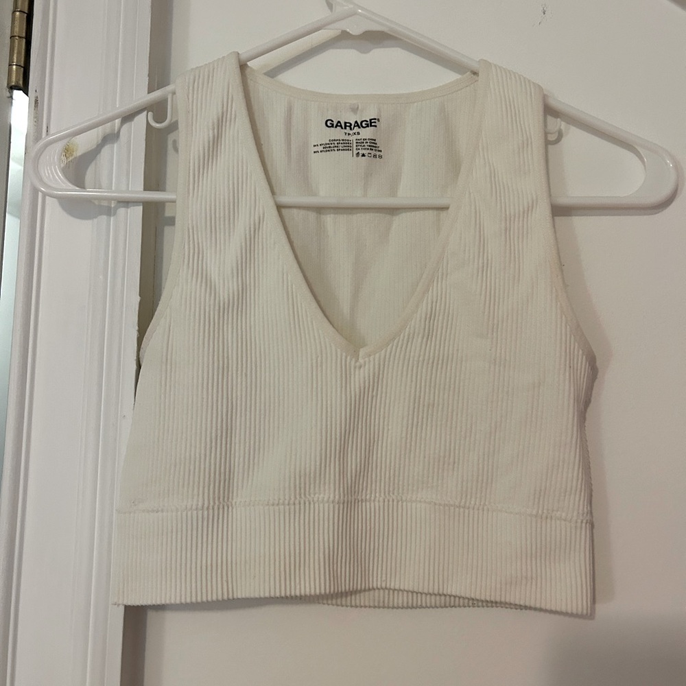 Garage Ribbed V-Neck Crop Top Size XS